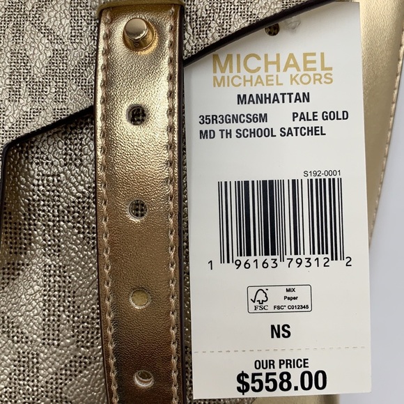 MICHAEL KORS MANHATTAN MEDIUM TOP HANDLE SCHOOL SATCHEL/ CROSSBODY PALE NWT - Picture 16 of 16